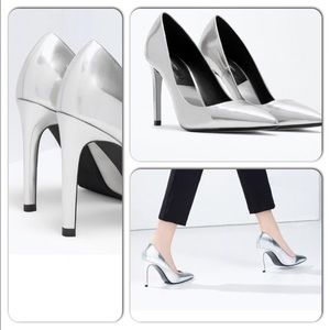 ZARA Silver Laminated court heels